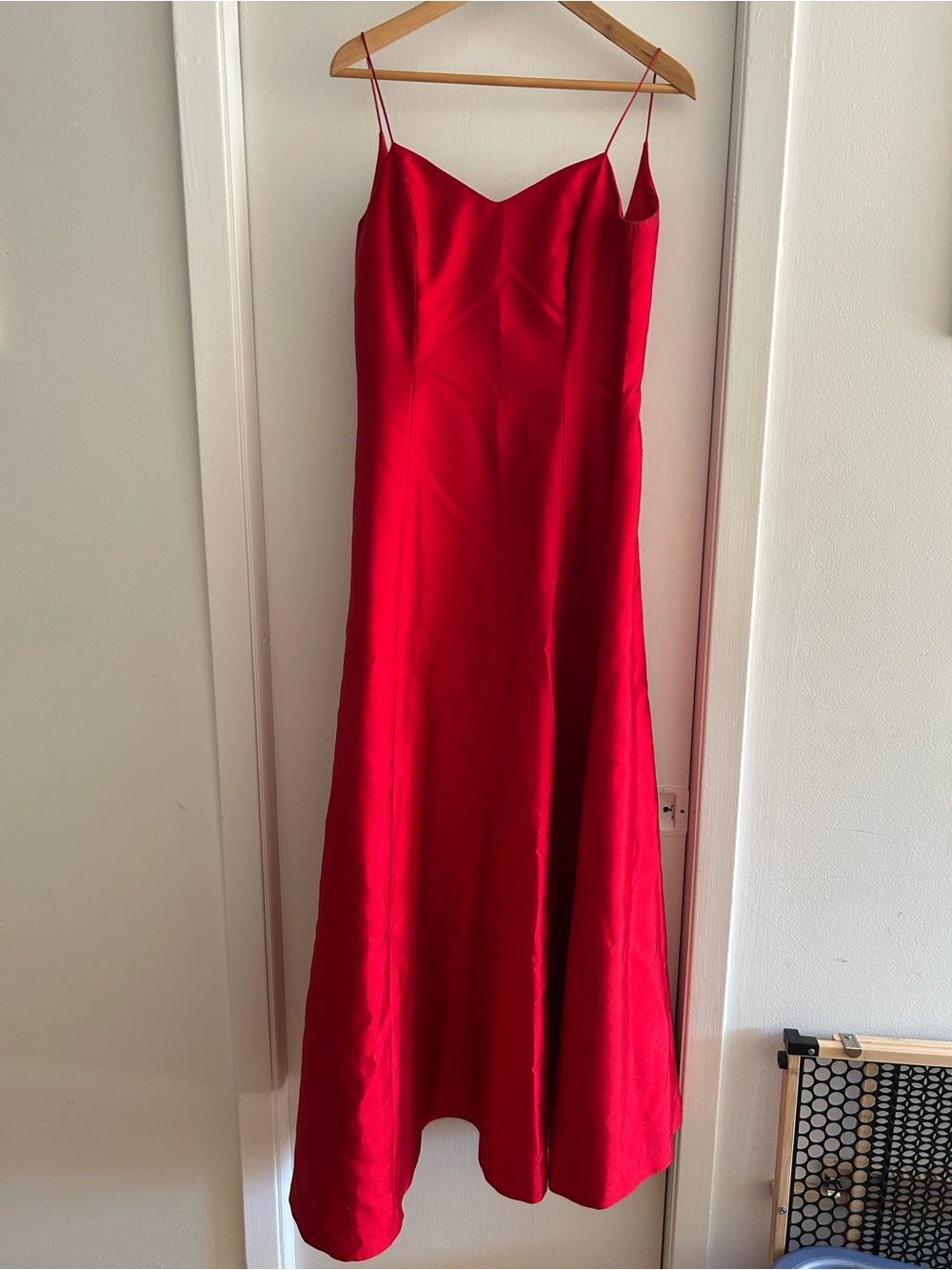 Vintage y2k Lauren Ralph Lauren Red Raw Silk Maxi Dress with Spaghetti Straps
